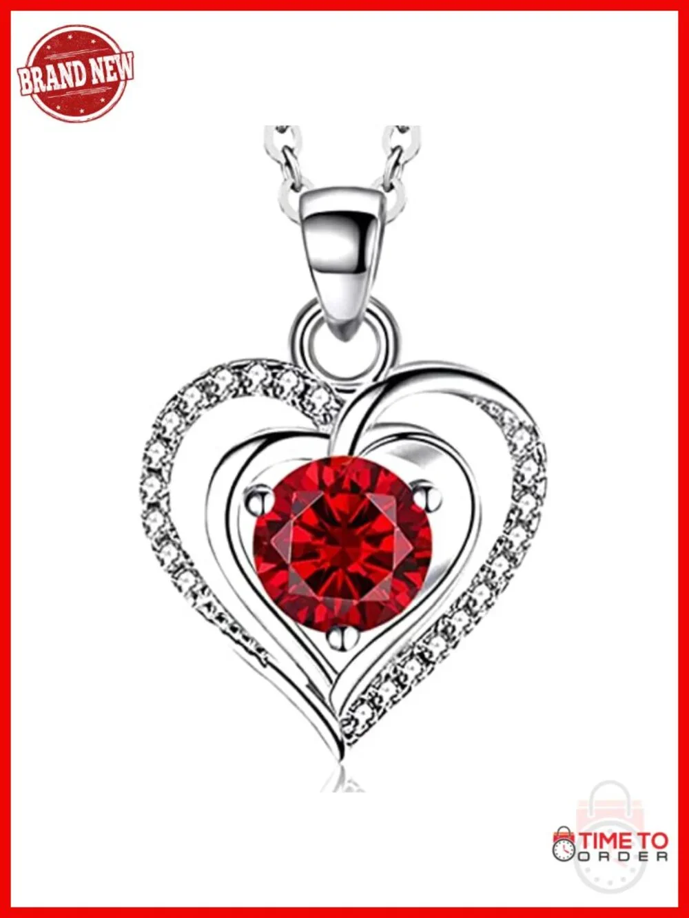 925 Sterling Silver Birthstone Pendant Necklace for Women Double Heart Zirconia